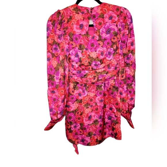 For Love And Lemons Lauren Long Sleeve Floral Red Pink Mini Dress XXS NWT - Picture 5 of 5